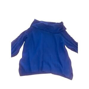 Royal blue cowl-neck sweater with cable-knit sleeves. Size 2x